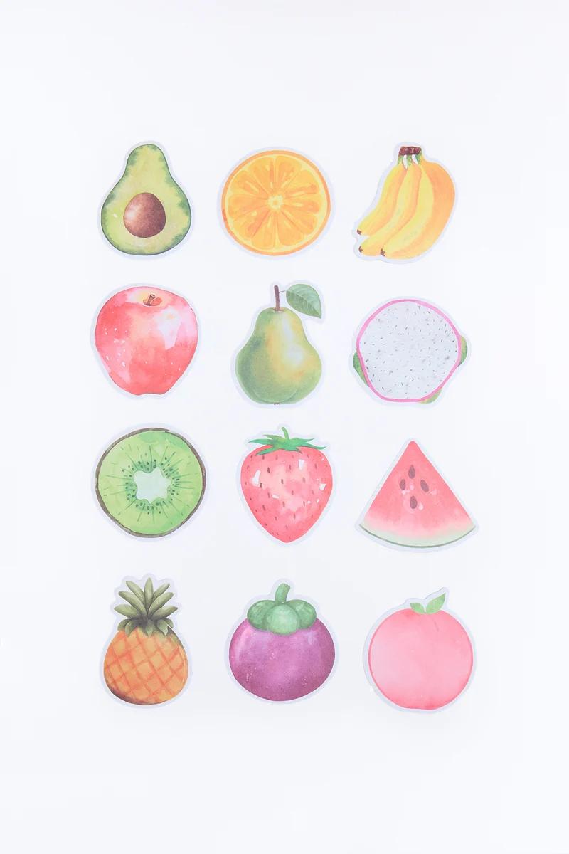 Watercolor fruit illustration set featuring avocado, orange, apple, pear, kiwi, strawberry, watermelon, and pineapple.