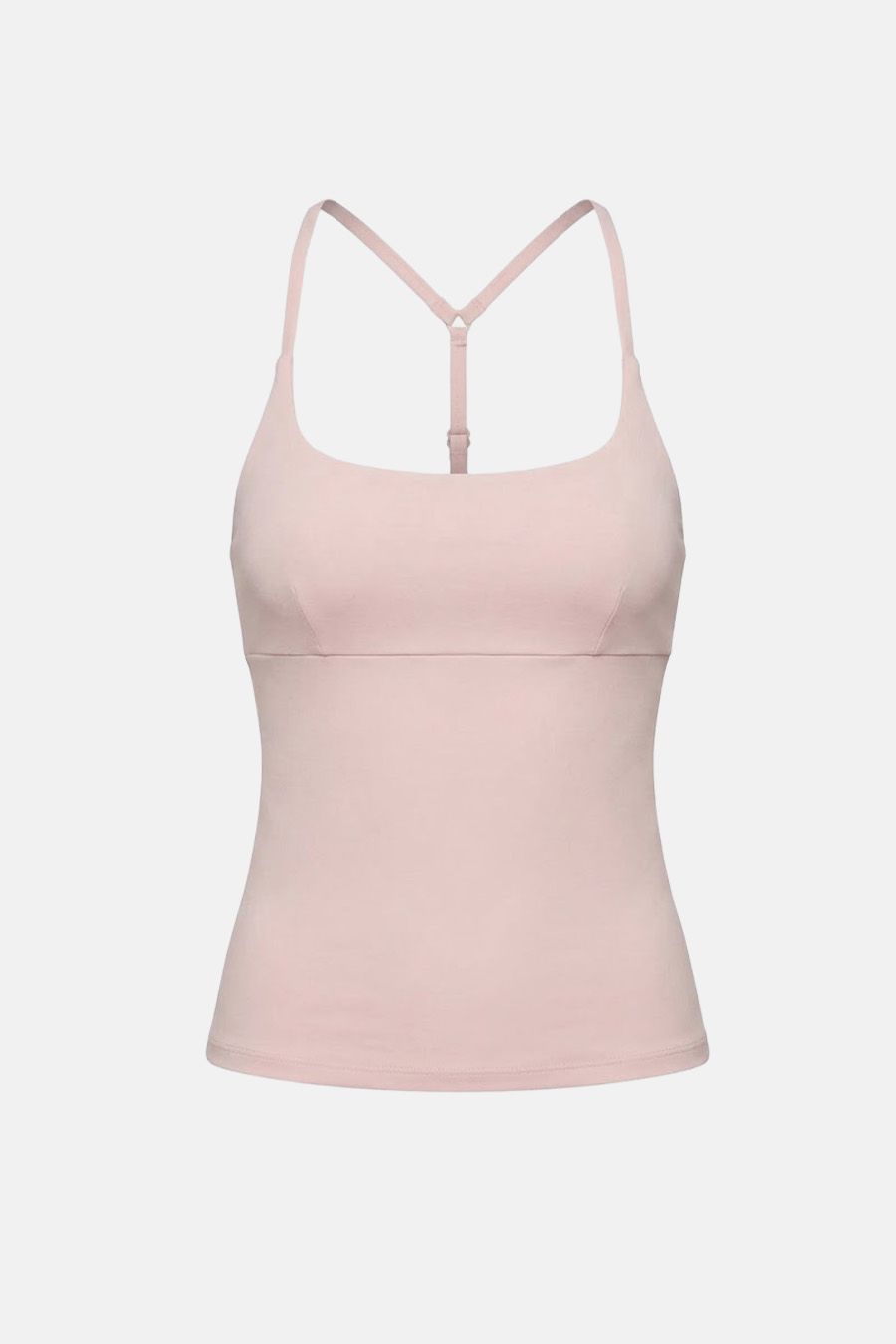 Top sin mangas rosa claro de mujer, con cuello redondo, tirantes finos y espalda cruzada ajustable para confort versátil.