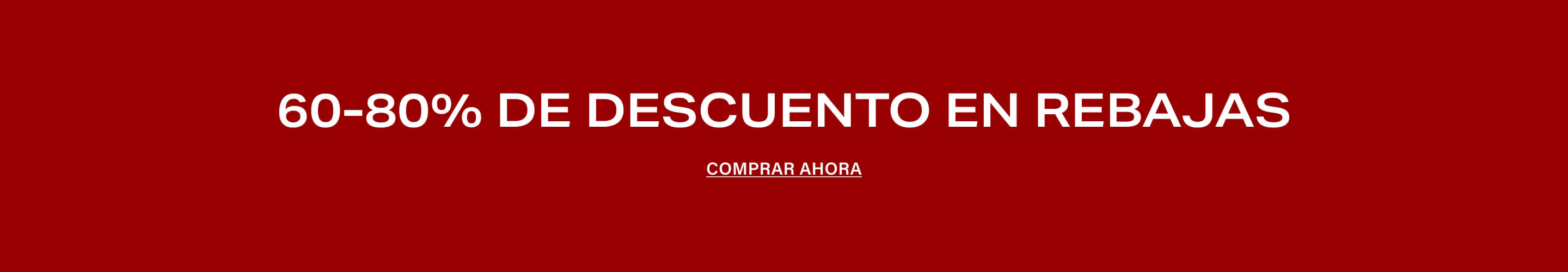 Texto blanco en fondo rojo oscuro que dice "60-80% OFF SALE" con un enlace de "SHOP NOW", promocionando una gran venta de liquidación.