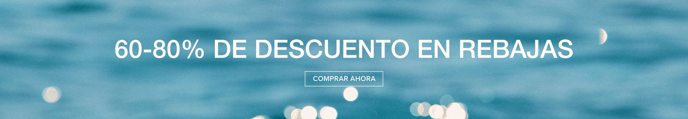 Fondo aguamarina con luces borrosas; texto blanco anuncia '60-80% OFF SALE' sobre un botón 'COMPRAR AHORA'. ¡Descubre grandes descuentos!