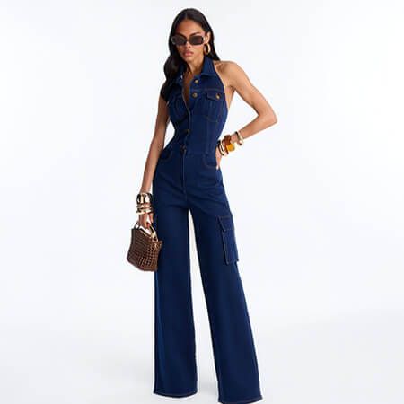 boutique310✖️SLOANE 80s パワーウーマン　NAVY Power Play Backless Bodysuit Pant Set | Fashion Nova