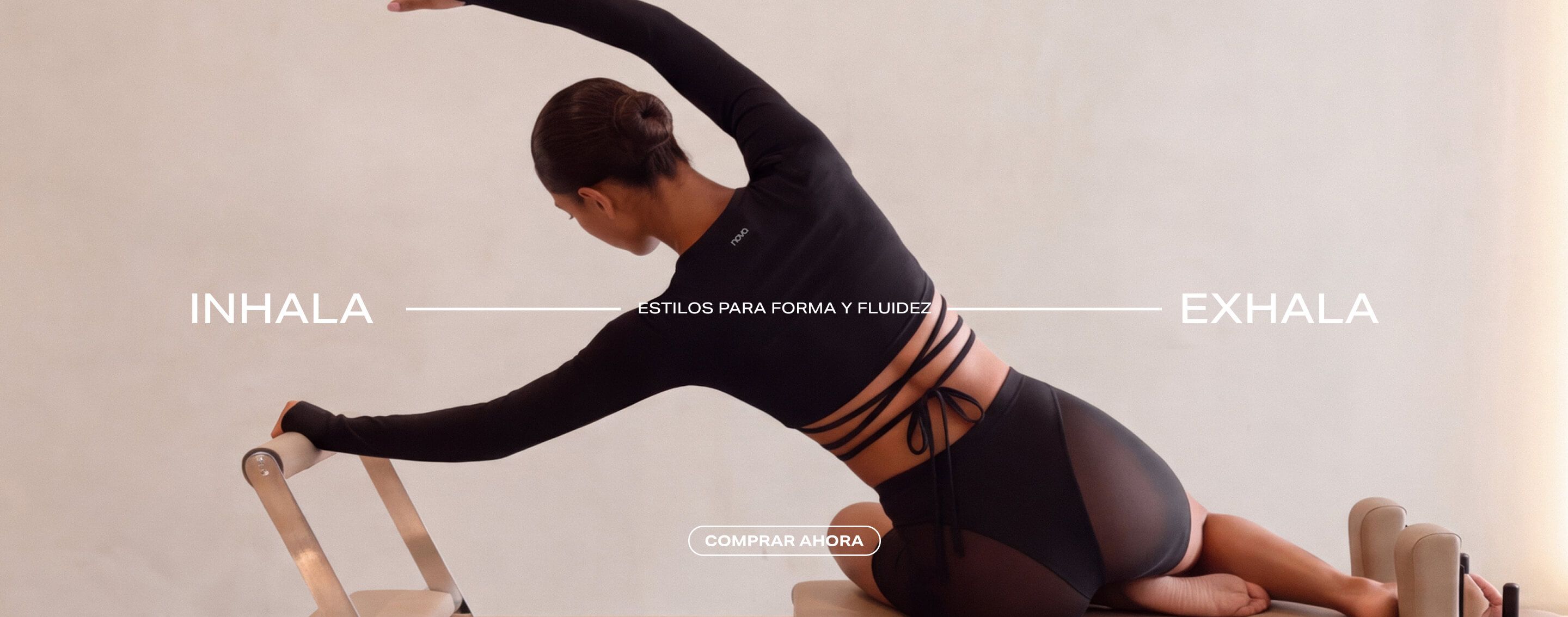 Back view of a woman stretching in a blue strappy sports bra and matching yoga leggings on a black background. Text: New Arrivals, Shop Now.