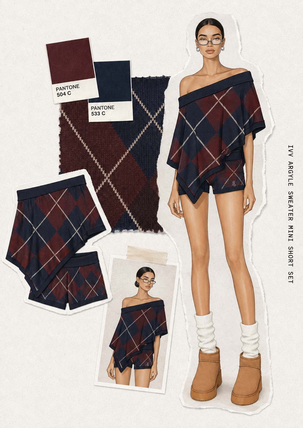 Fashion Nova Ivy Argyle Sweater Mini Short Set