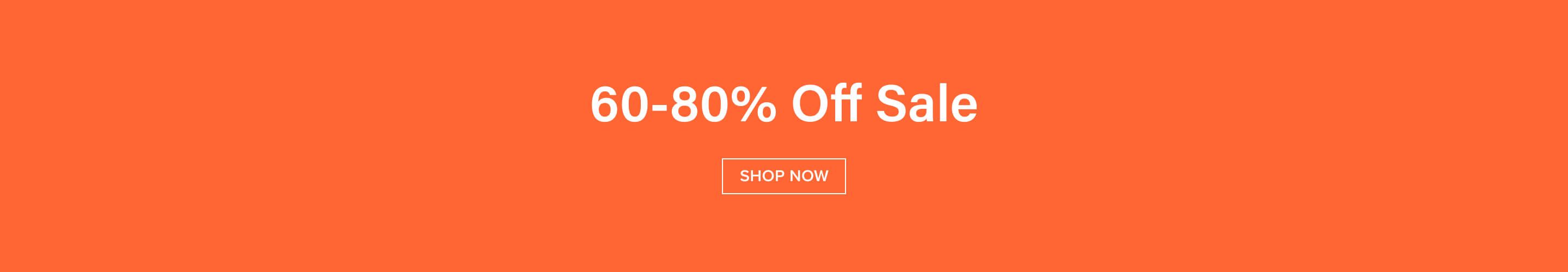 Vivid orange banner showing "60-80% discount on sales" in white text, with a "BUY NOW" button to shop big savings.