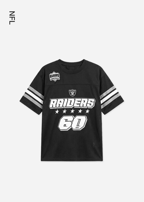 Camiseta deportiva negra de malla NFL Las Vegas Raiders con logo y número 60.