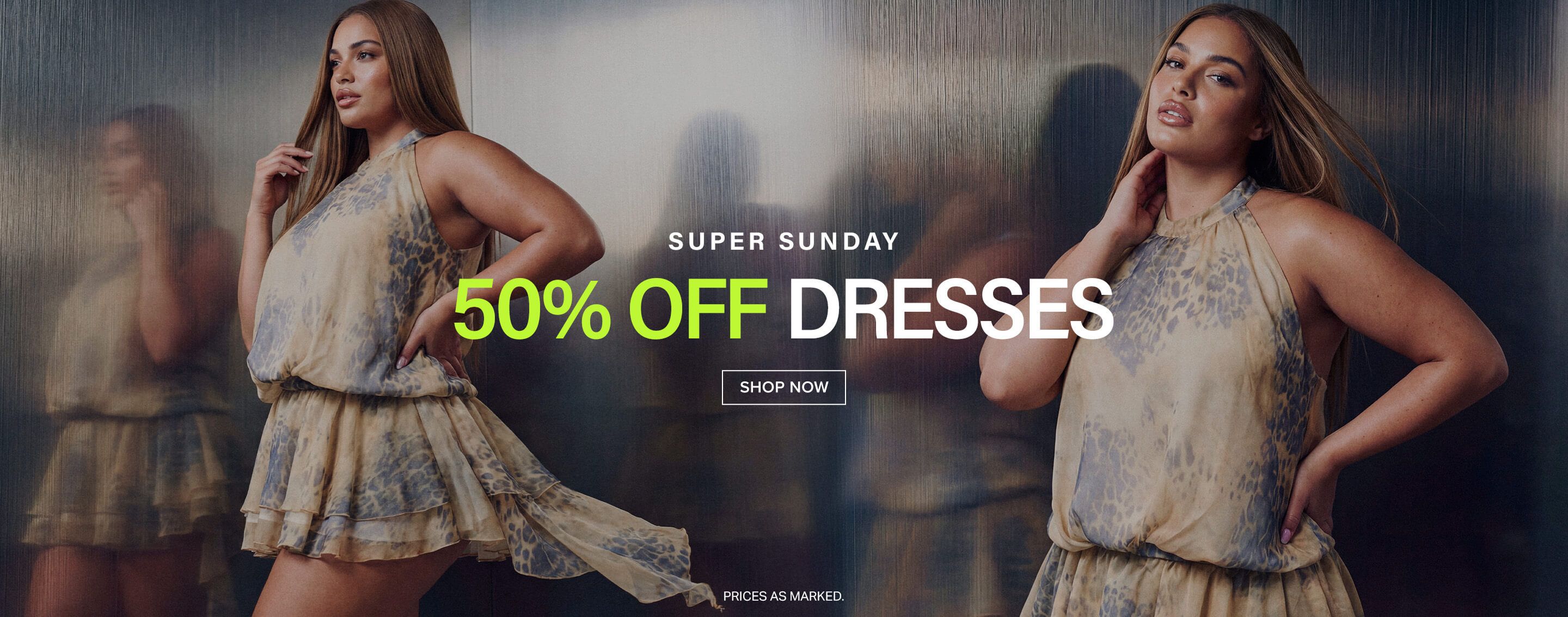 50% OFF DRESSES | 02.08.26 | CURVE BANNER banner