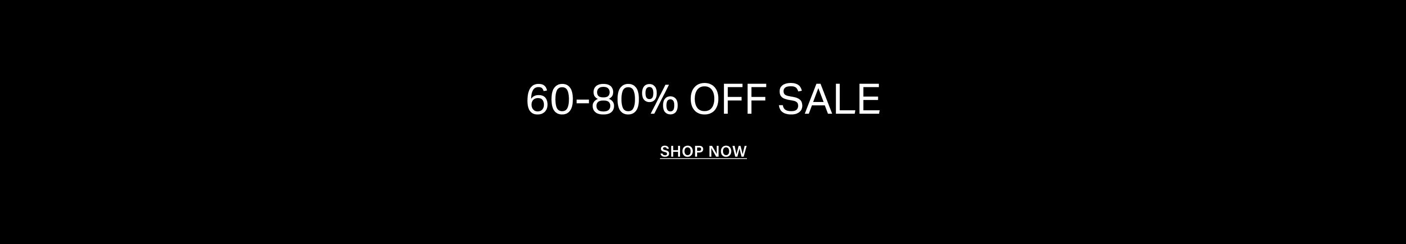 White text on a black banner announcing a 60-80% off sale in Spanish with a shop now call to action to promote exclusive store discounts.