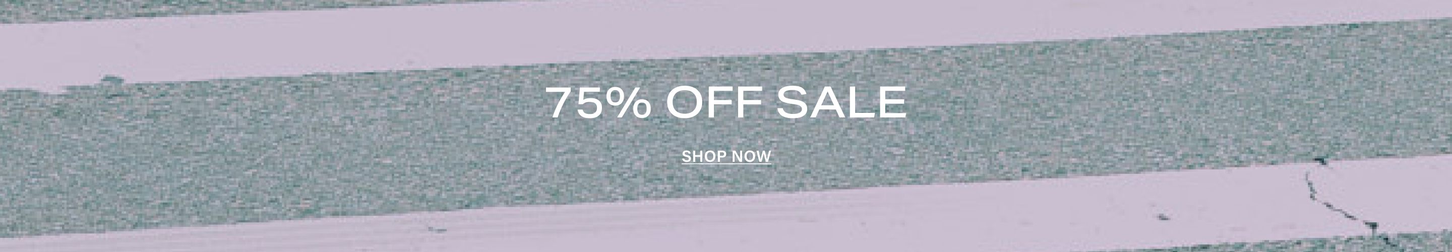 Large white text announces 75% discount on sale items, with a 'Shop Now' call to action, against a textured gray-green background.