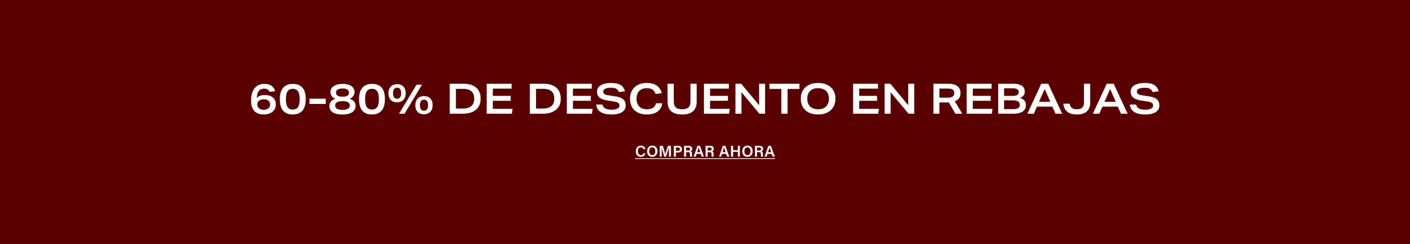 Texto blanco en fondo rojo oscuro que dice "60-80% OFF SALE" con un enlace de "SHOP NOW", promocionando una gran venta de liquidación.