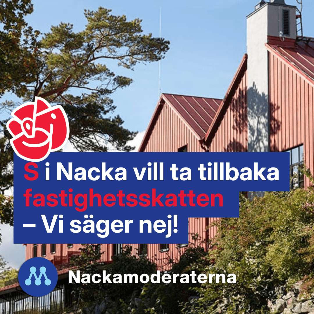 En bild på hus med text om att Socialdemokraterna vill ta tillbaka fastighetsskatten