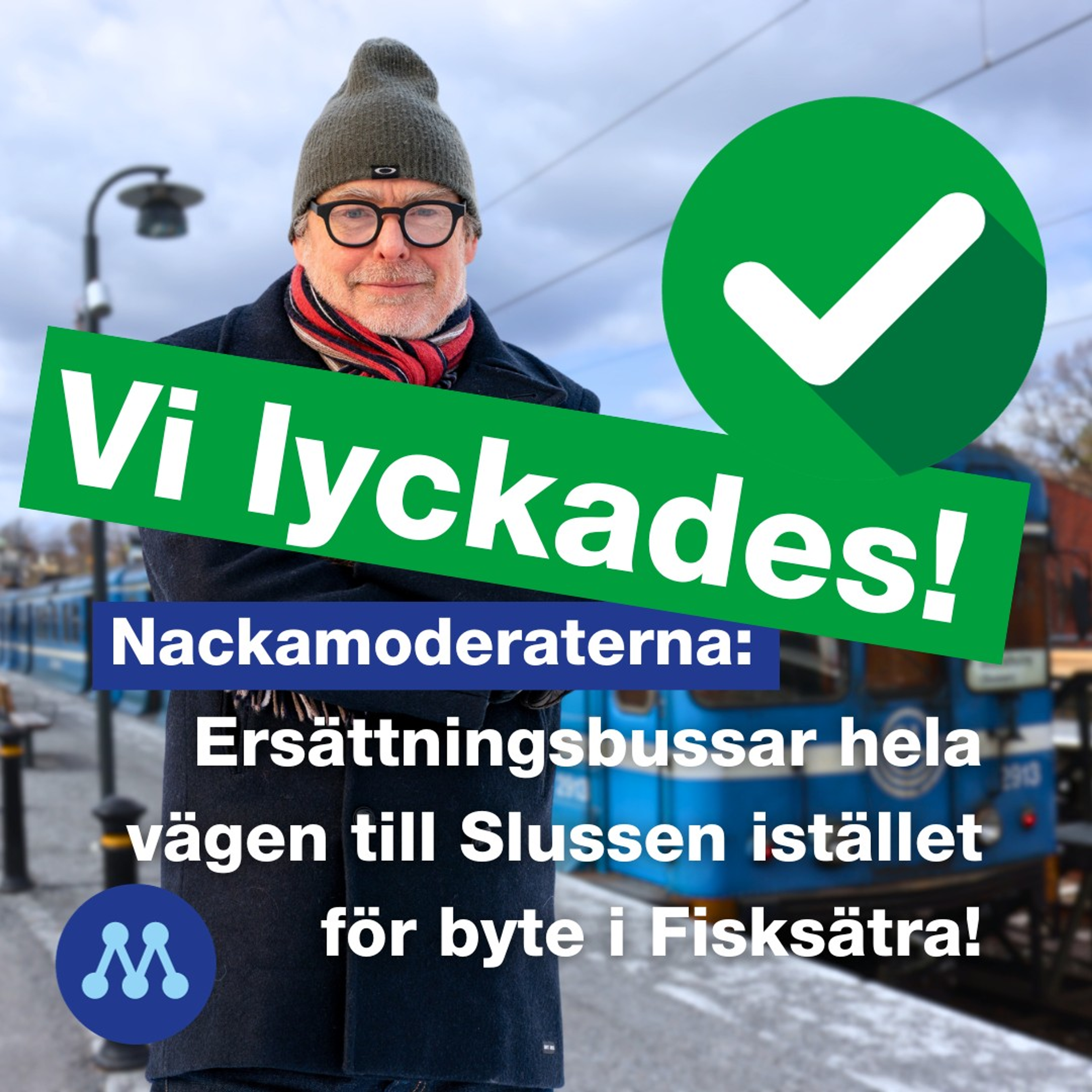 Ersättningsbussar hela vägen till Slussen, inte byte i Fisksätra!