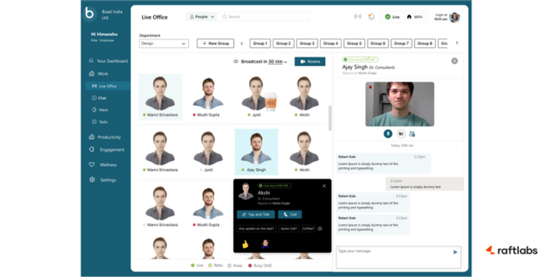 A live video streaming app for remote team collaboration created by RaftLabs