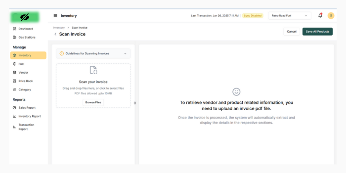 Invoice Uploading Screen Invoice Uploading Screen