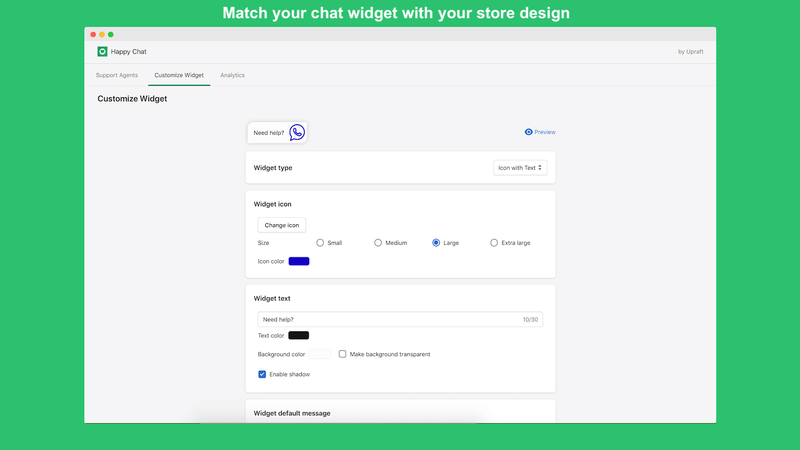 happy chat menu to customise chat widget design