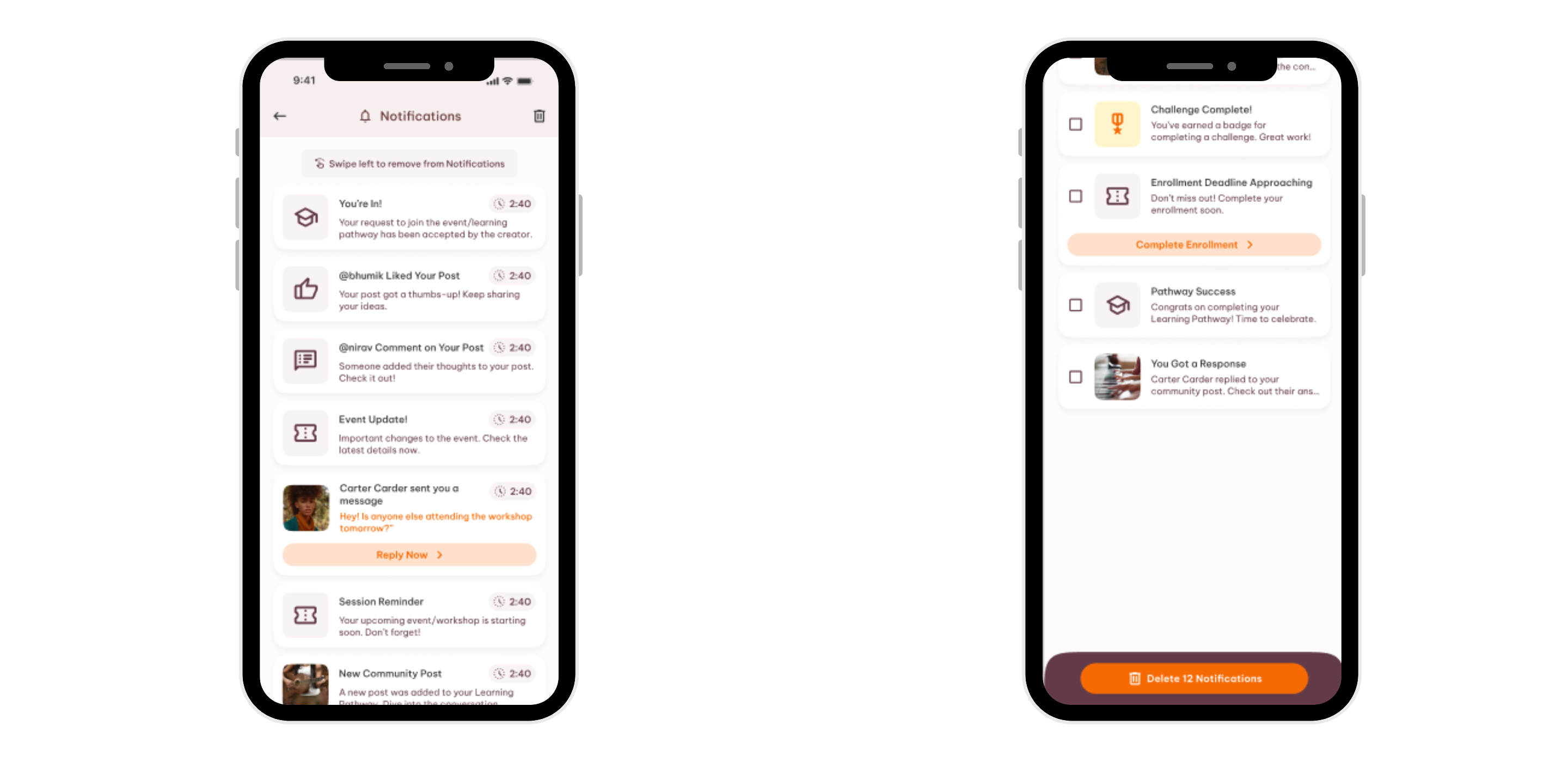 Custom notifications per experience