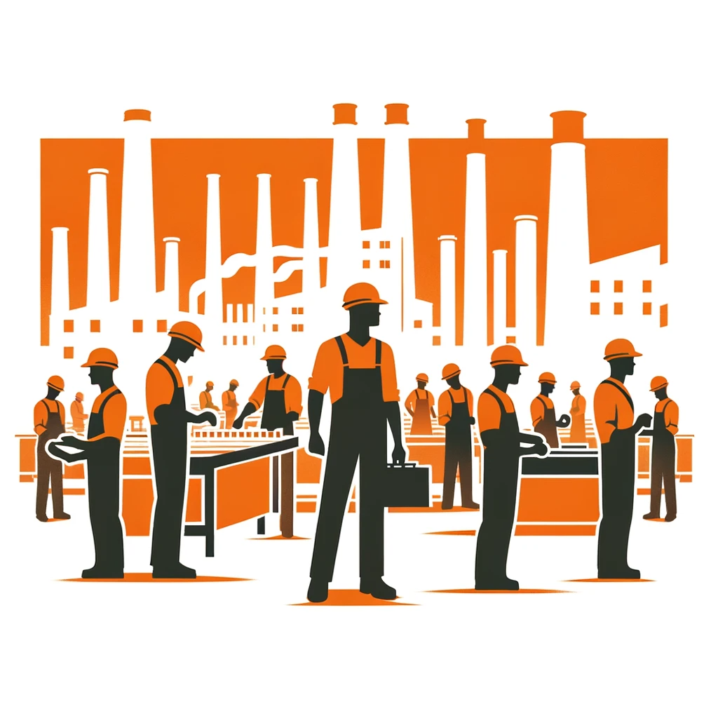 Factory workers minimalistic illustration safety