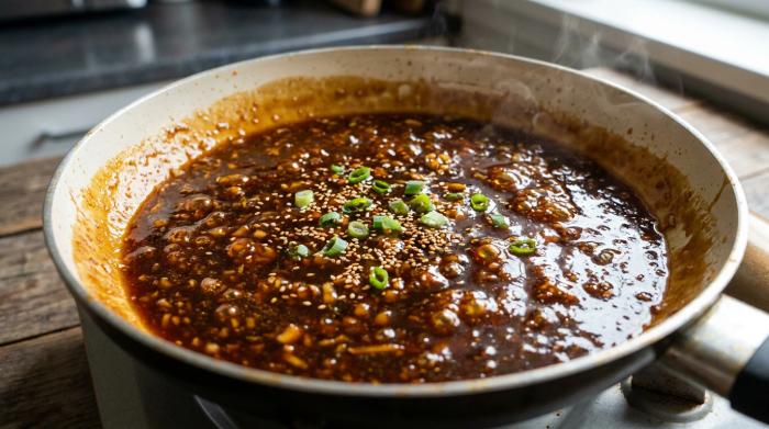 A small jar of homemade teriyaki sauce.
