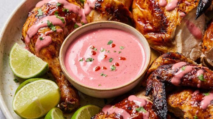 A bowl of creamy pink taco sauce ready for dipping or drizzling.