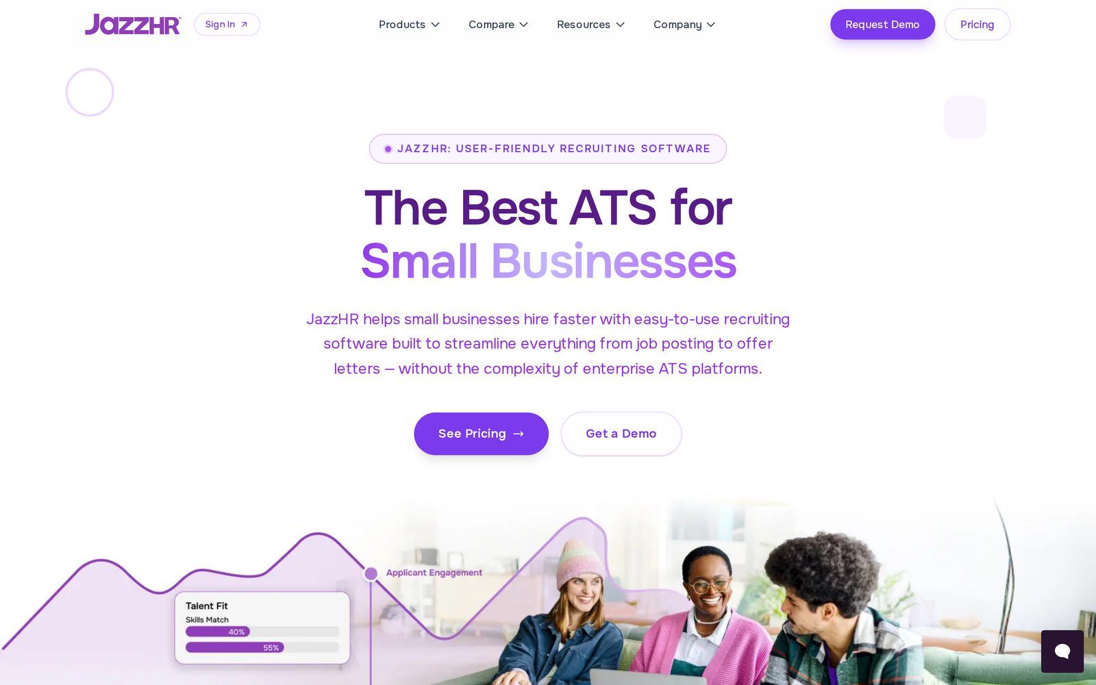 JazzHR homepage positioning it as an ATS for small businesses