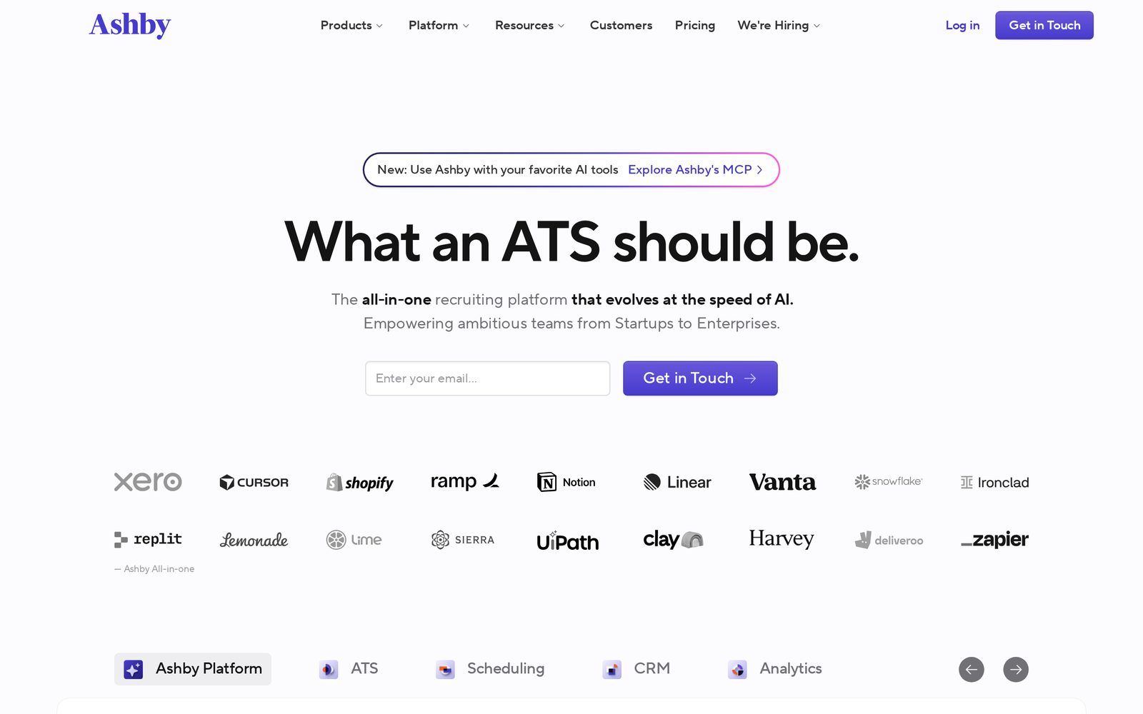Ashby applicant tracking system homepage: the all-in-one recruiting platform for scale-ups and tech teams