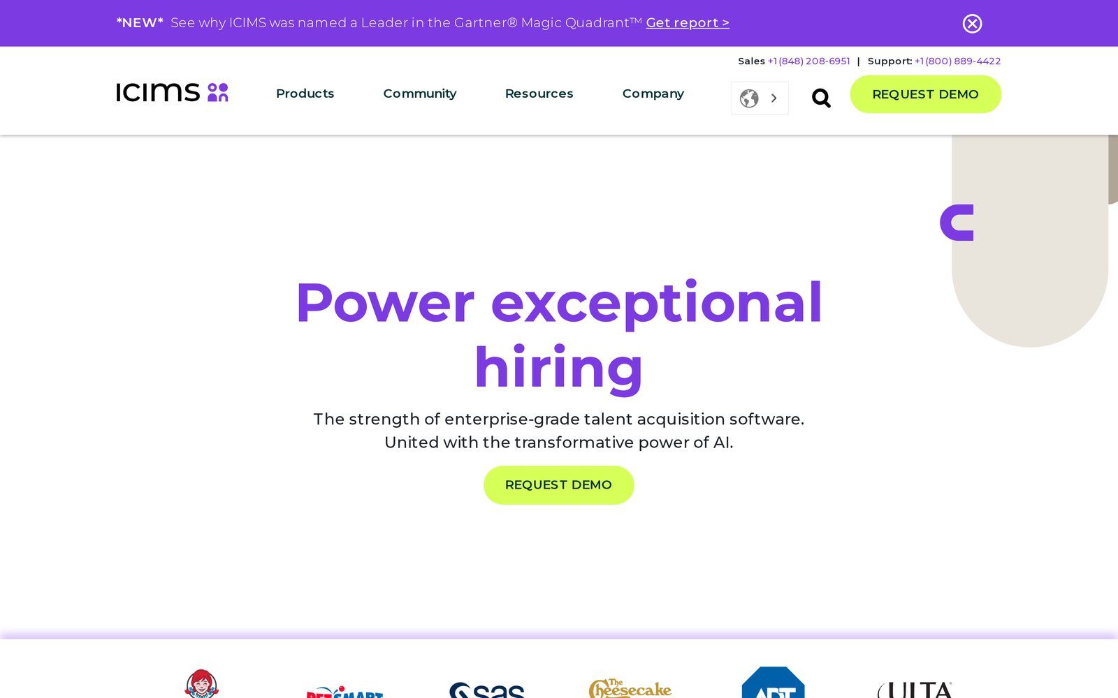 iCIMS homepage: enterprise-grade talent acquisition software united with AI