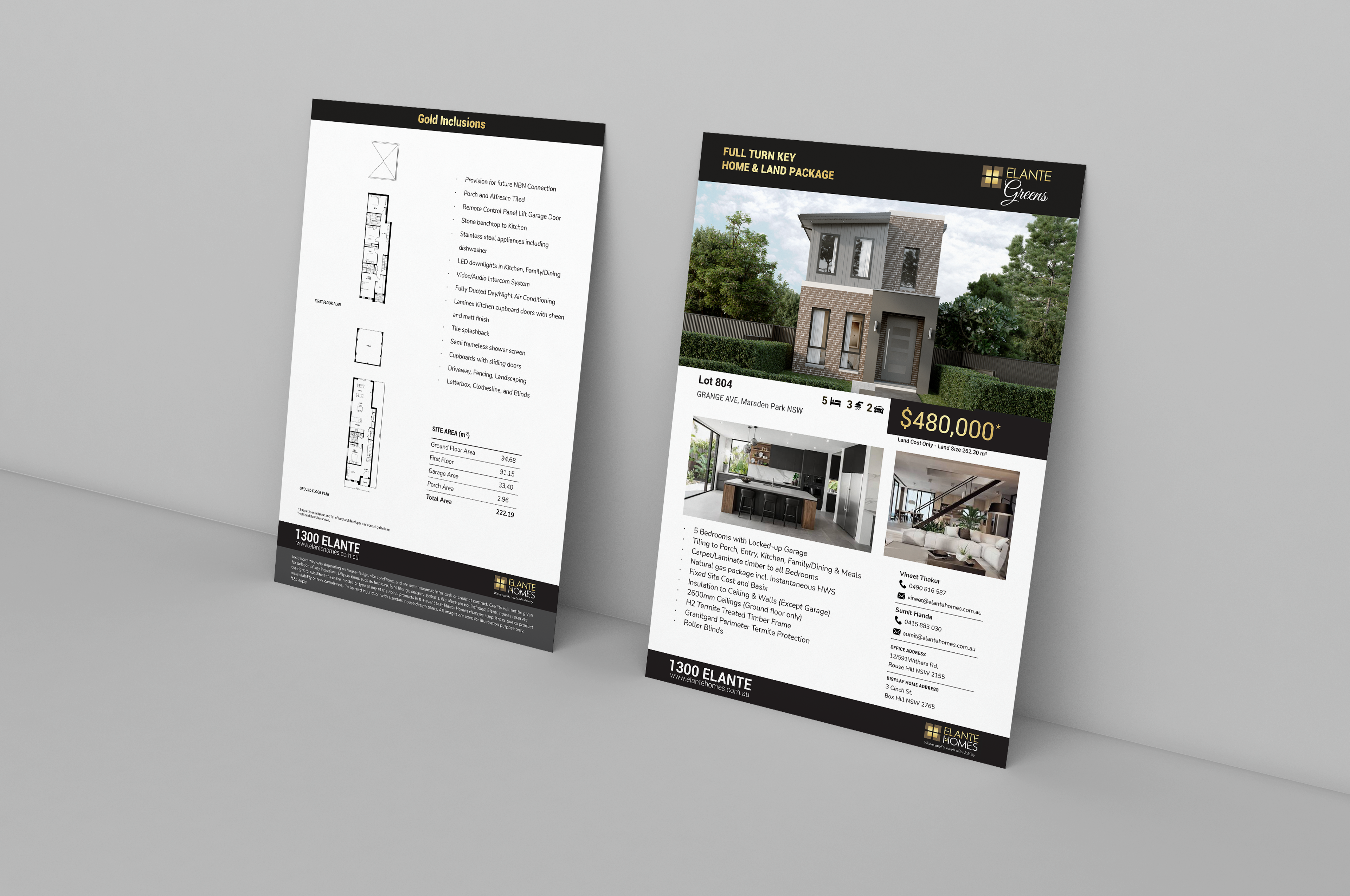 Elante Homes brochure front and back