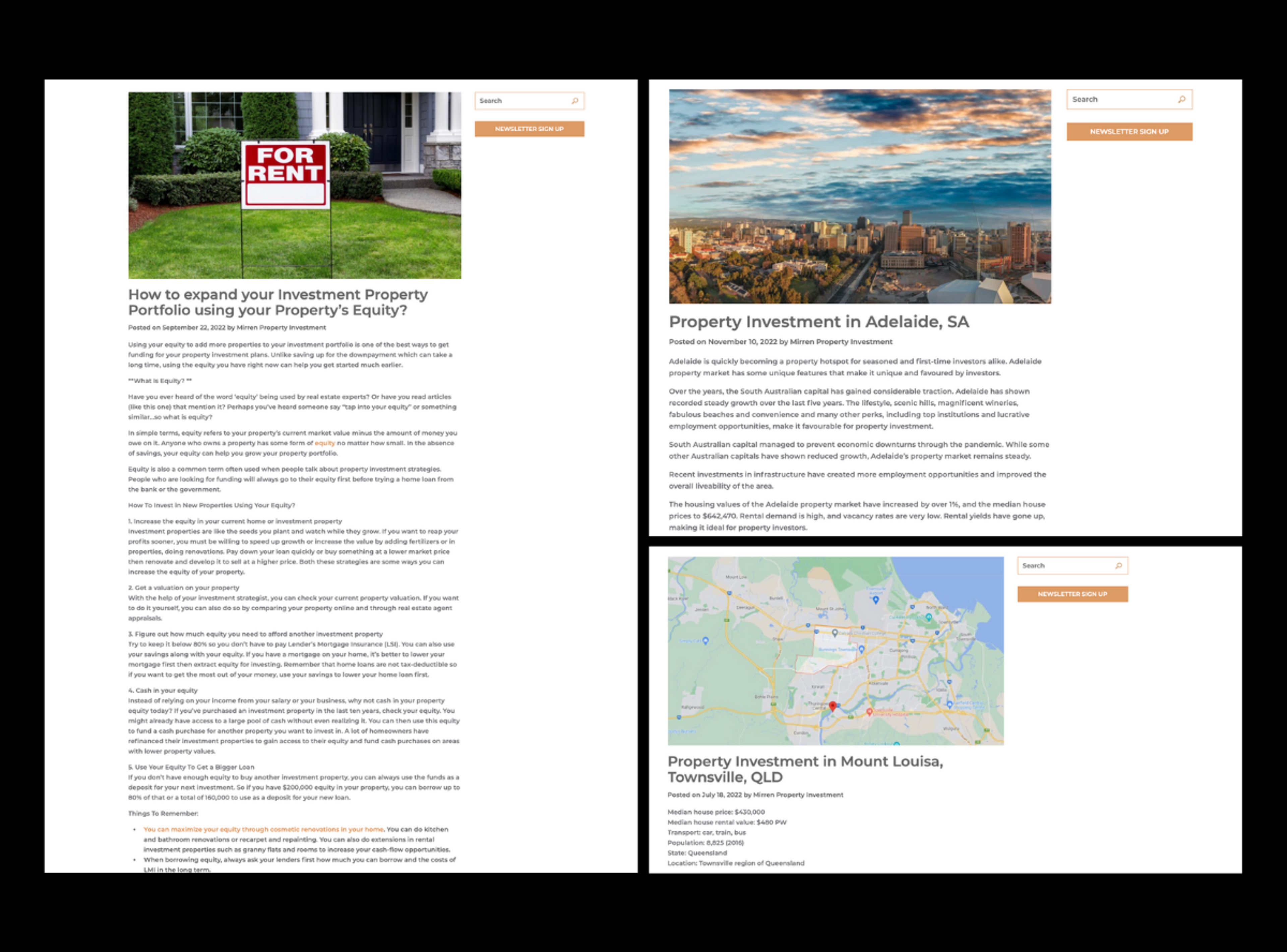 Website pages for Mirren Investment Properties