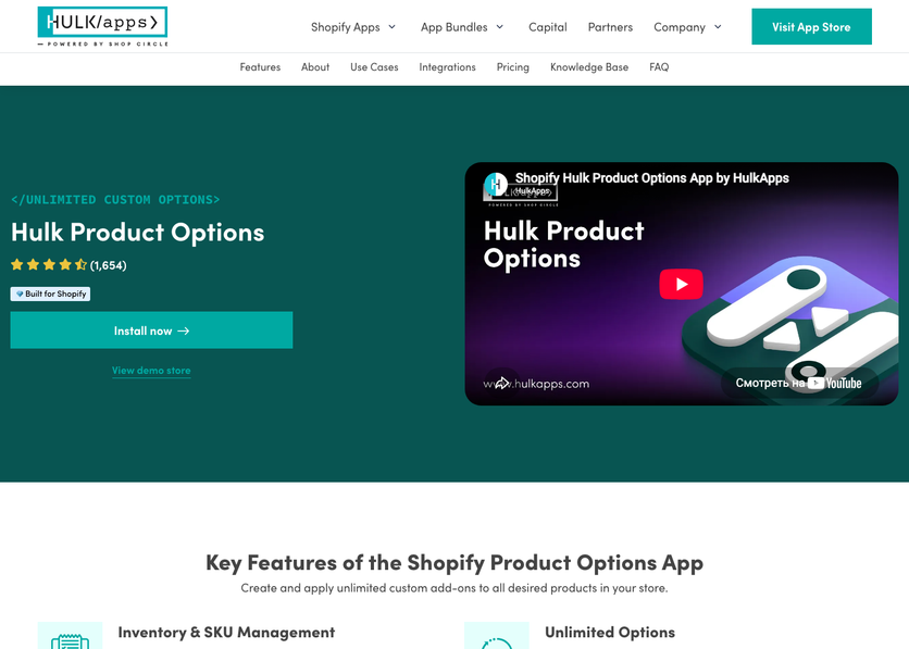 Hulk Product Options homepage