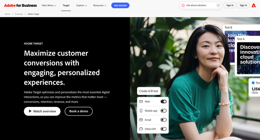 Adobe Target product page