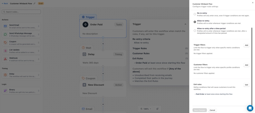 Retainful's workflow builder