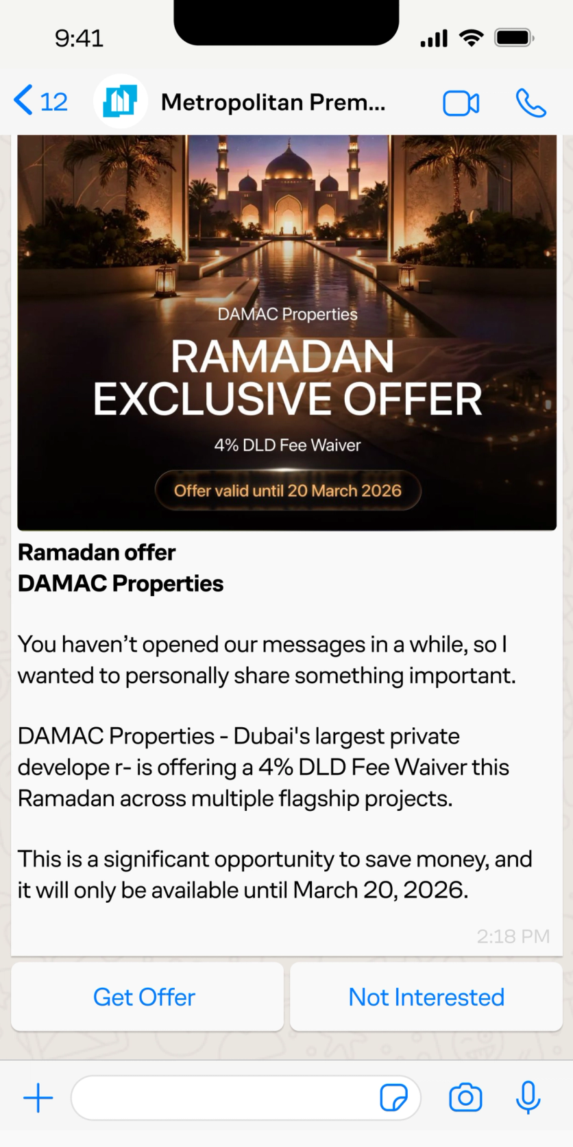 Reactivation WhatsApp message – Ramadan campaign