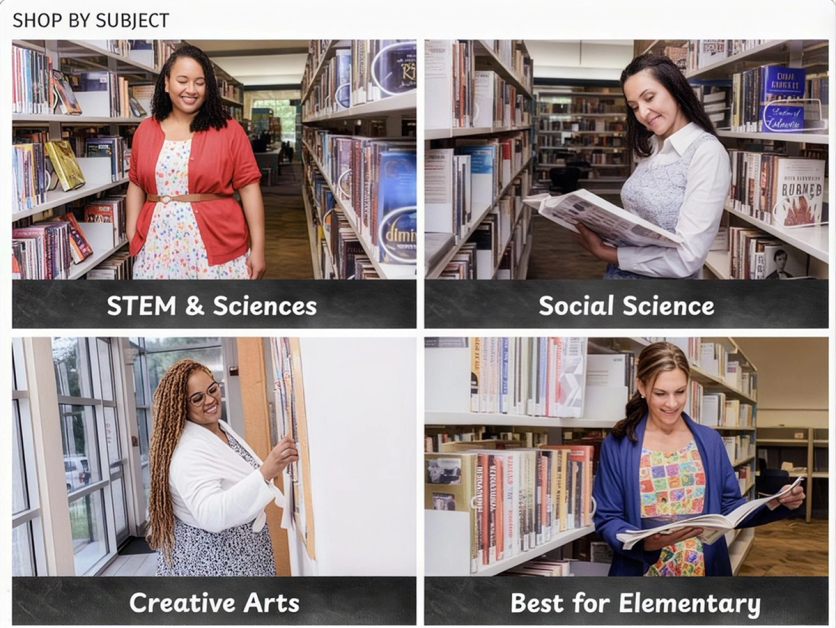 Shop-by-subject navigation on the Svaha USA back-to-school page