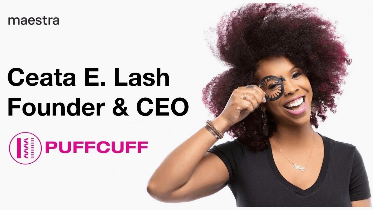 Maestra co-founder with the PuffCuff founder on stage at a Miami e-commerce conference