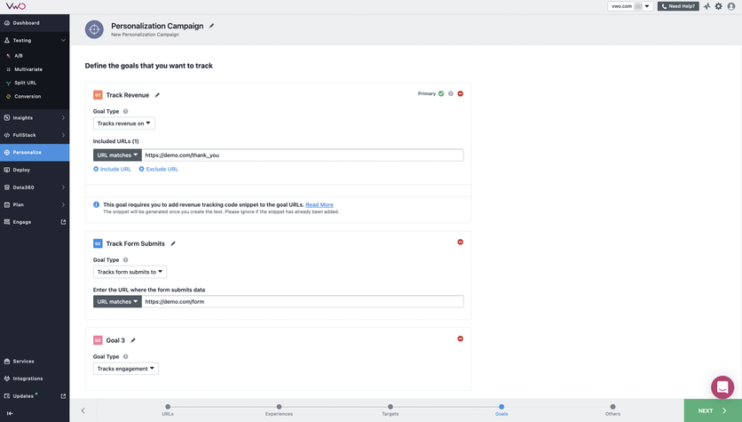 Campaign creation in VWO Personalize