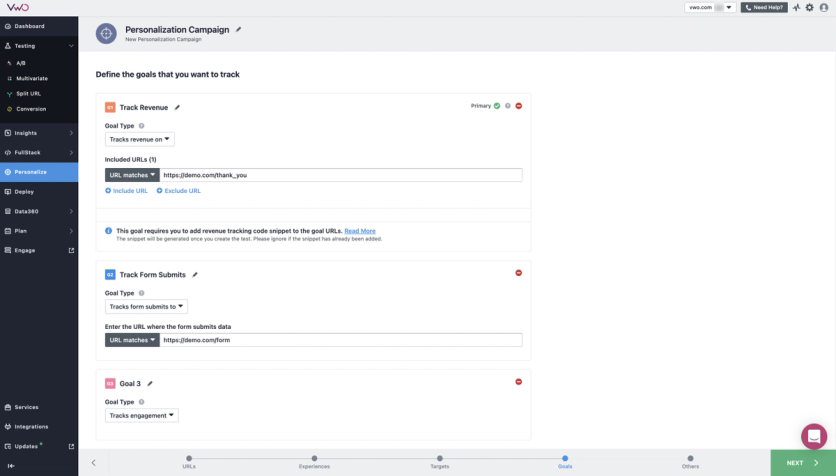 Campaign creation in VWO Personalize