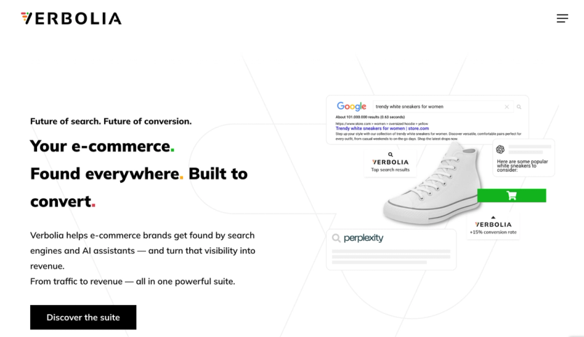 Verbolia homepage — search and conversion platform for e-commerce