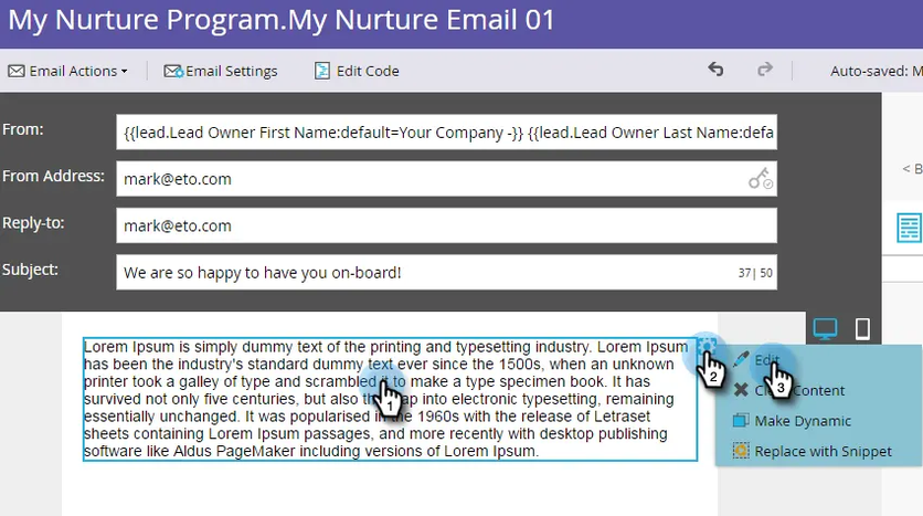 Marketo Engage email sending interface