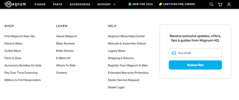 Magnum Bikes' footer subscription form