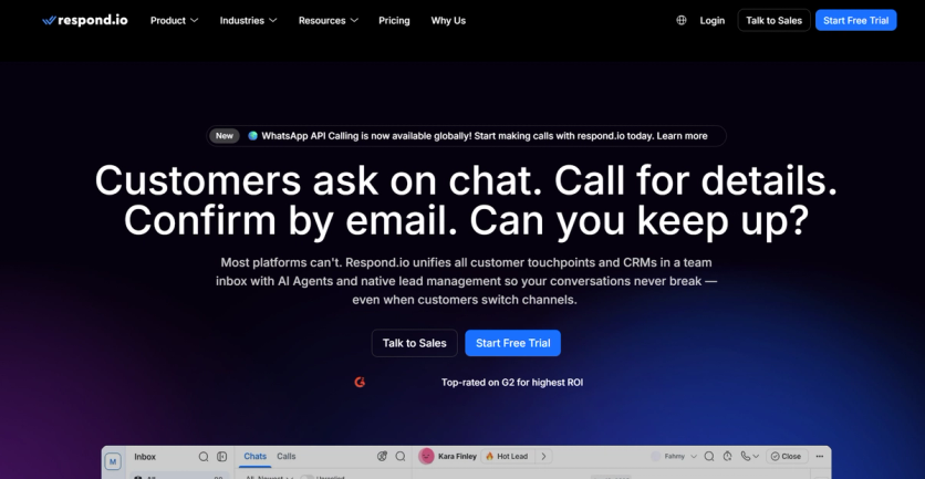 Respond.io homepage