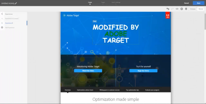 Adobe Target's Visual Experience Composer