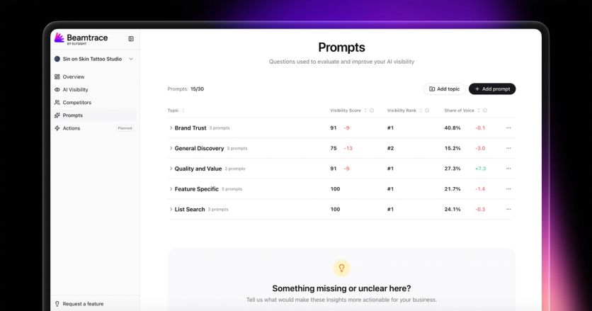 Beamtrace prompt dashboard