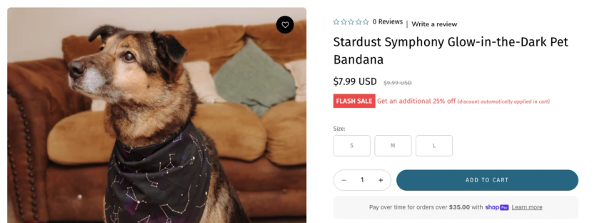 Svaha USA promo reminder badge on a product page