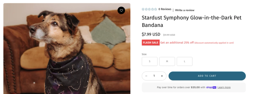 Svaha USA promo reminder badge on a product page