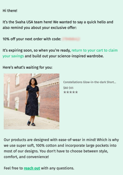 Old Svaha Abandoned Cart email