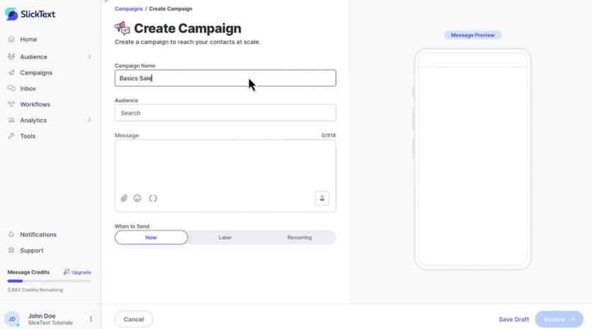Building an SMS campaign in SlickText