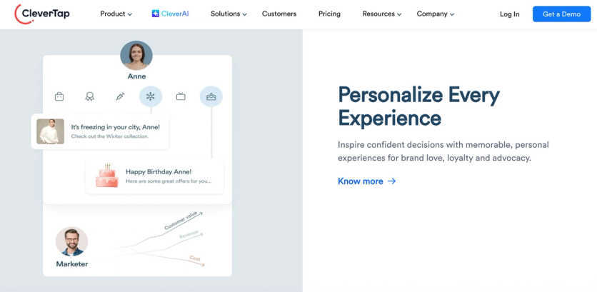 CleverTap homepage headlined Personalize Every Experience