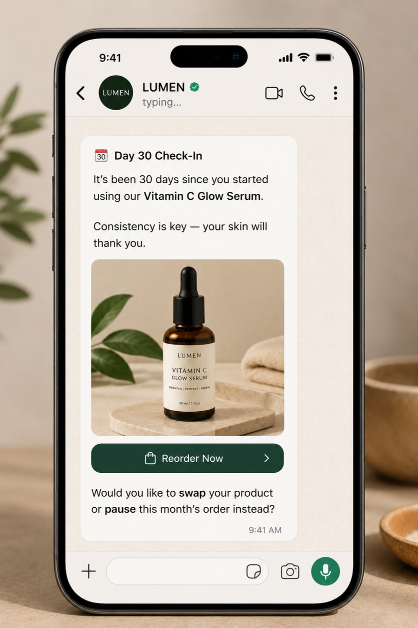 WhatsApp post-purchase message example