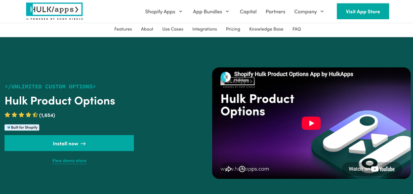 Hulk Product Options homepage