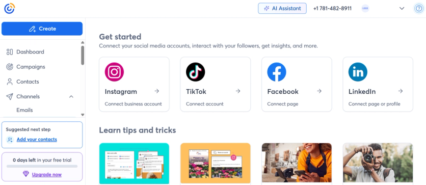 Constant Contact social media account connection