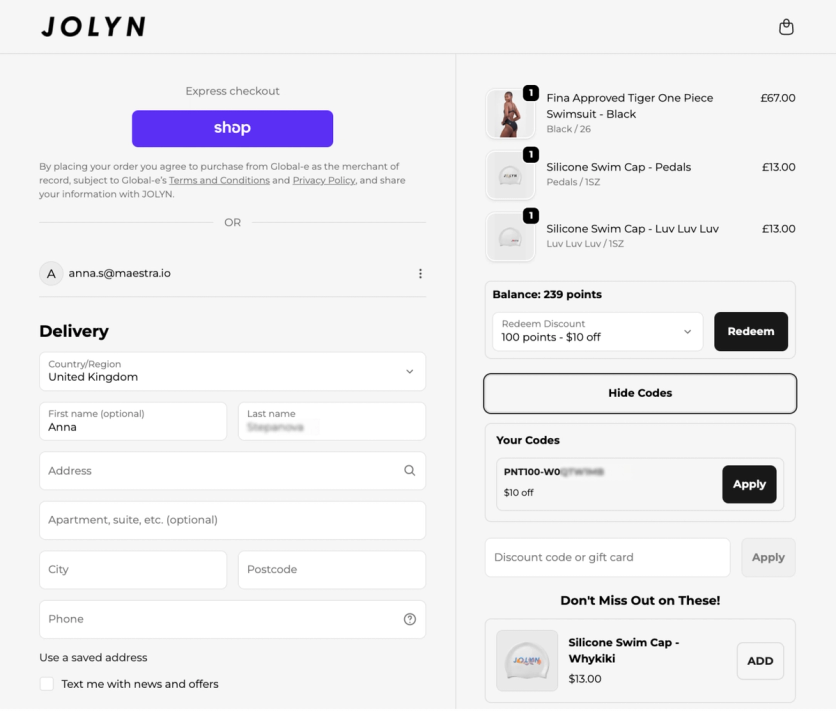 JOLYN unified checkout promo code widget